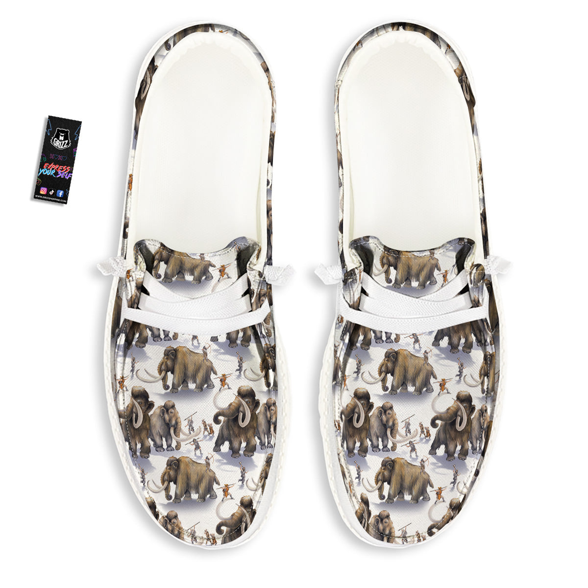 Hunting Mammoth Print Pattern White Loafers-grizzshop