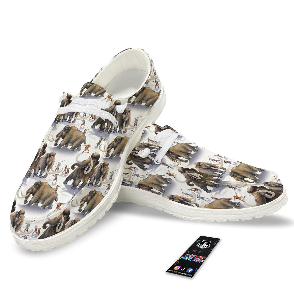 Hunting Mammoth Print Pattern White Loafers-grizzshop