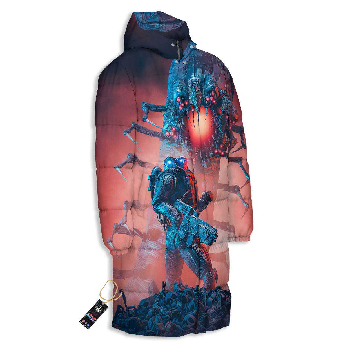 Hunting Alien Worm Print Long Down Jacket