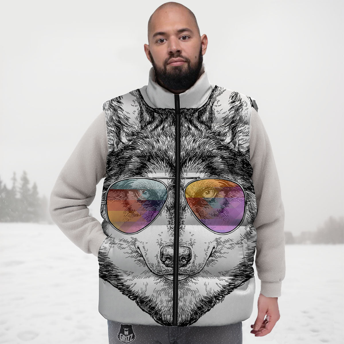 Husky Hippie Siberian Print Down Vest