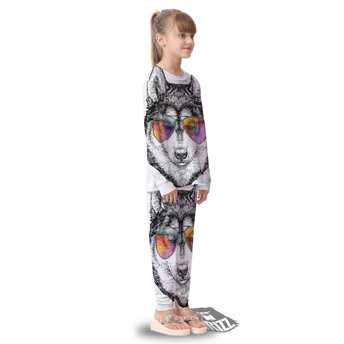 Husky Hippie Siberian Print Kid's Pajamas-grizzshop