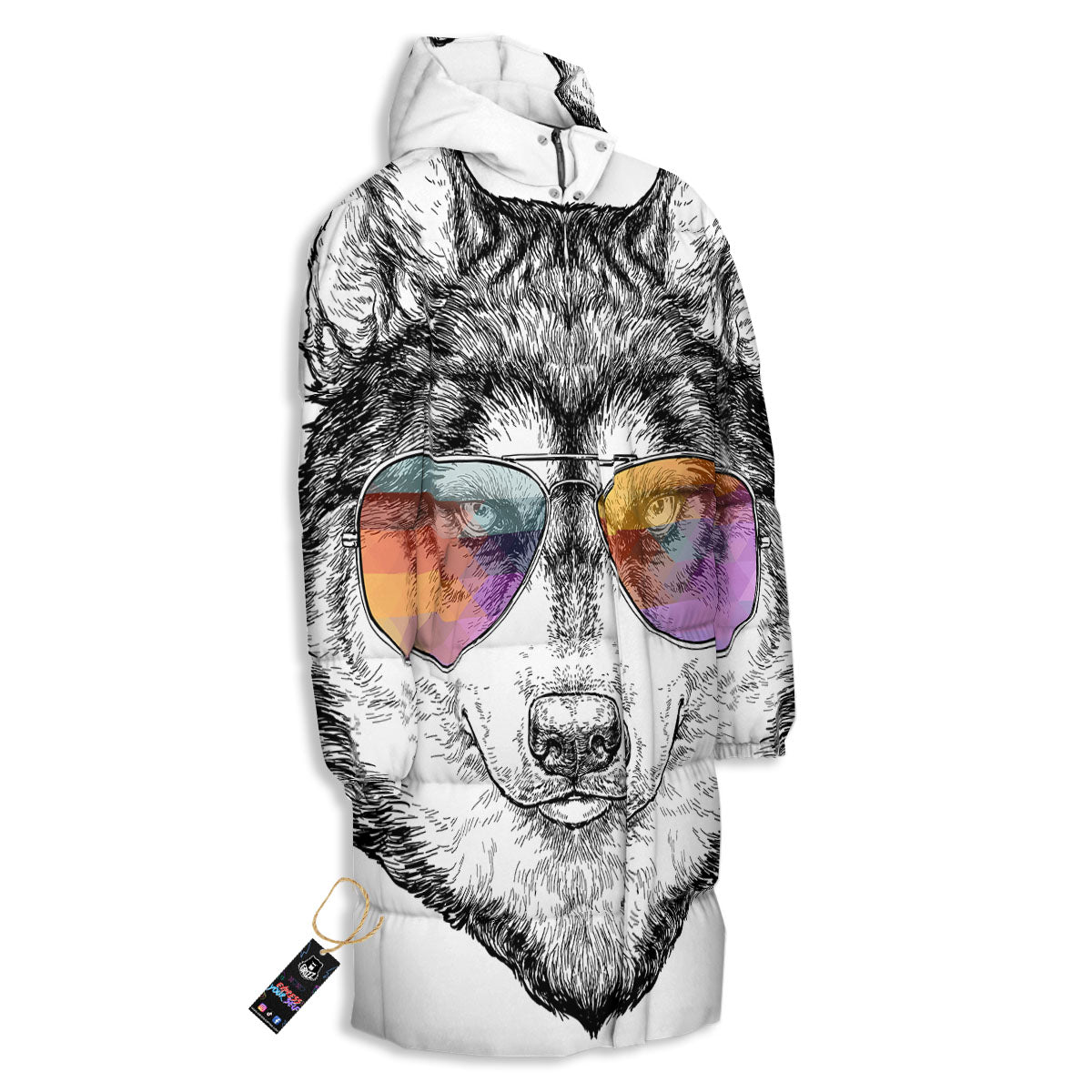 Husky Hippie Siberian Print Long Down Jacket-grizzshop