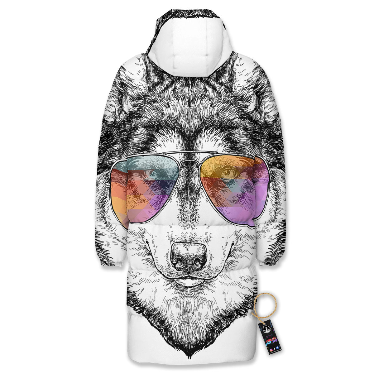 Husky Hippie Siberian Print Long Down Jacket-grizzshop