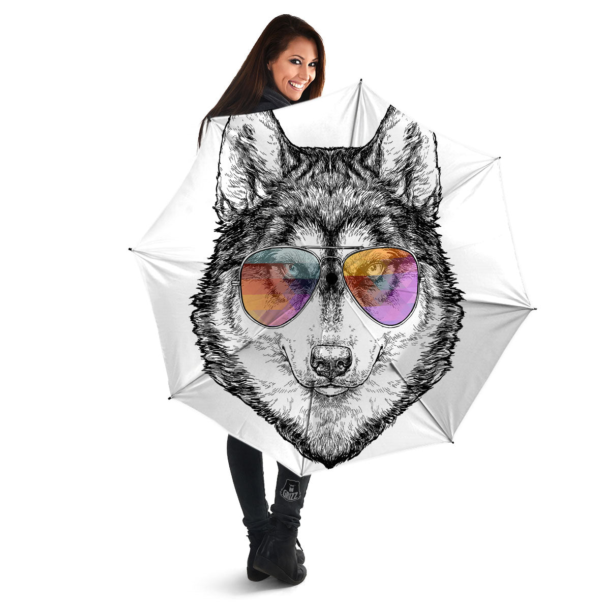 Husky Hippie Siberian Print Umbrella-grizzshop