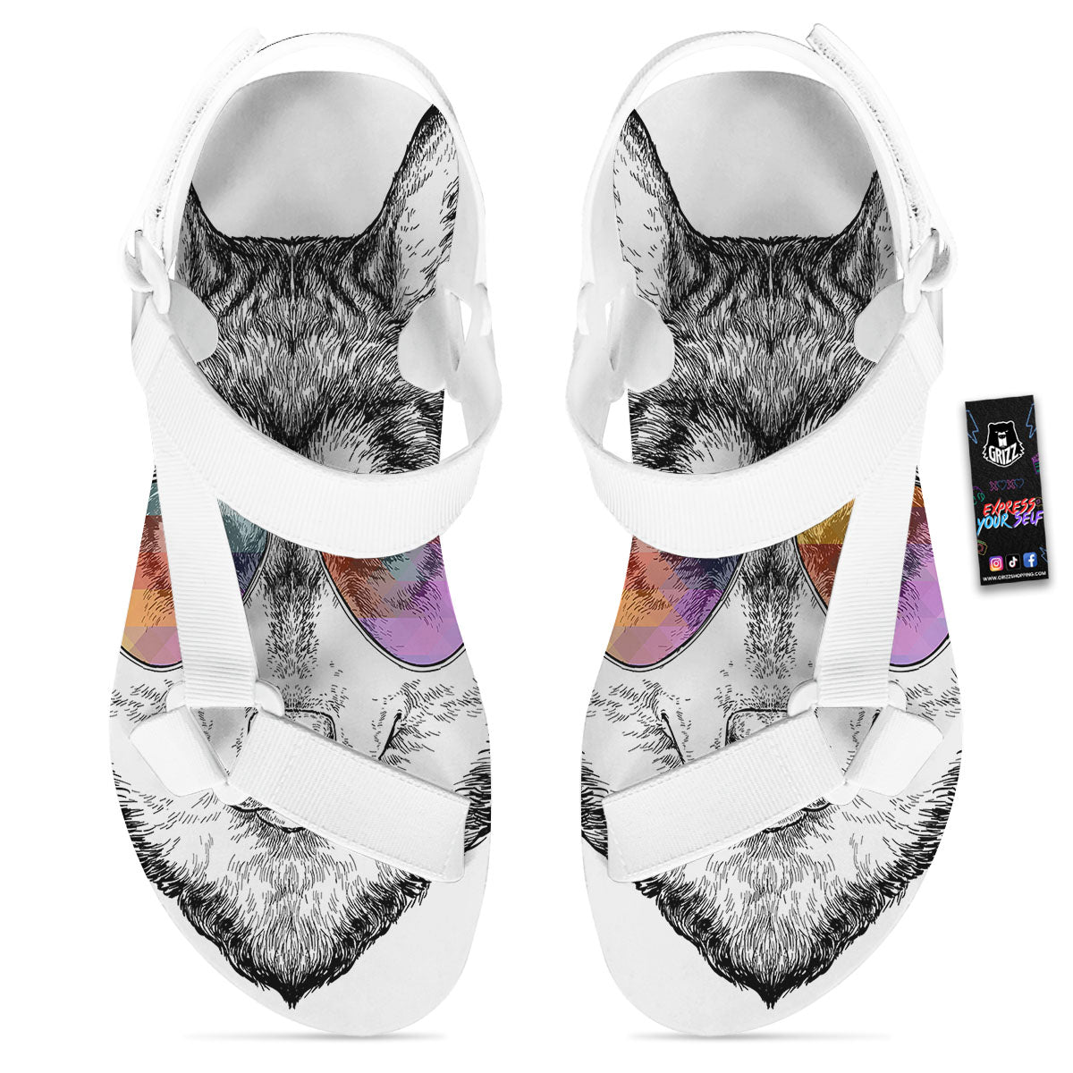 Husky Hippie Siberian Print White Open Toe Sandals-grizzshop