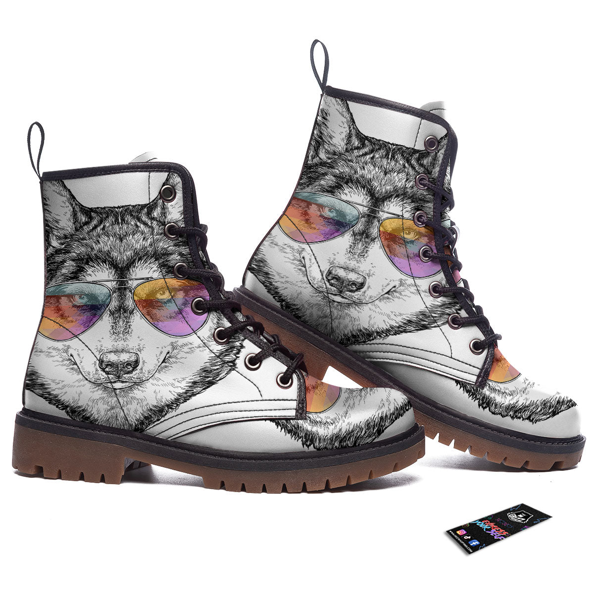 Husky Hippie Siberian Print Work Boots-grizzshop