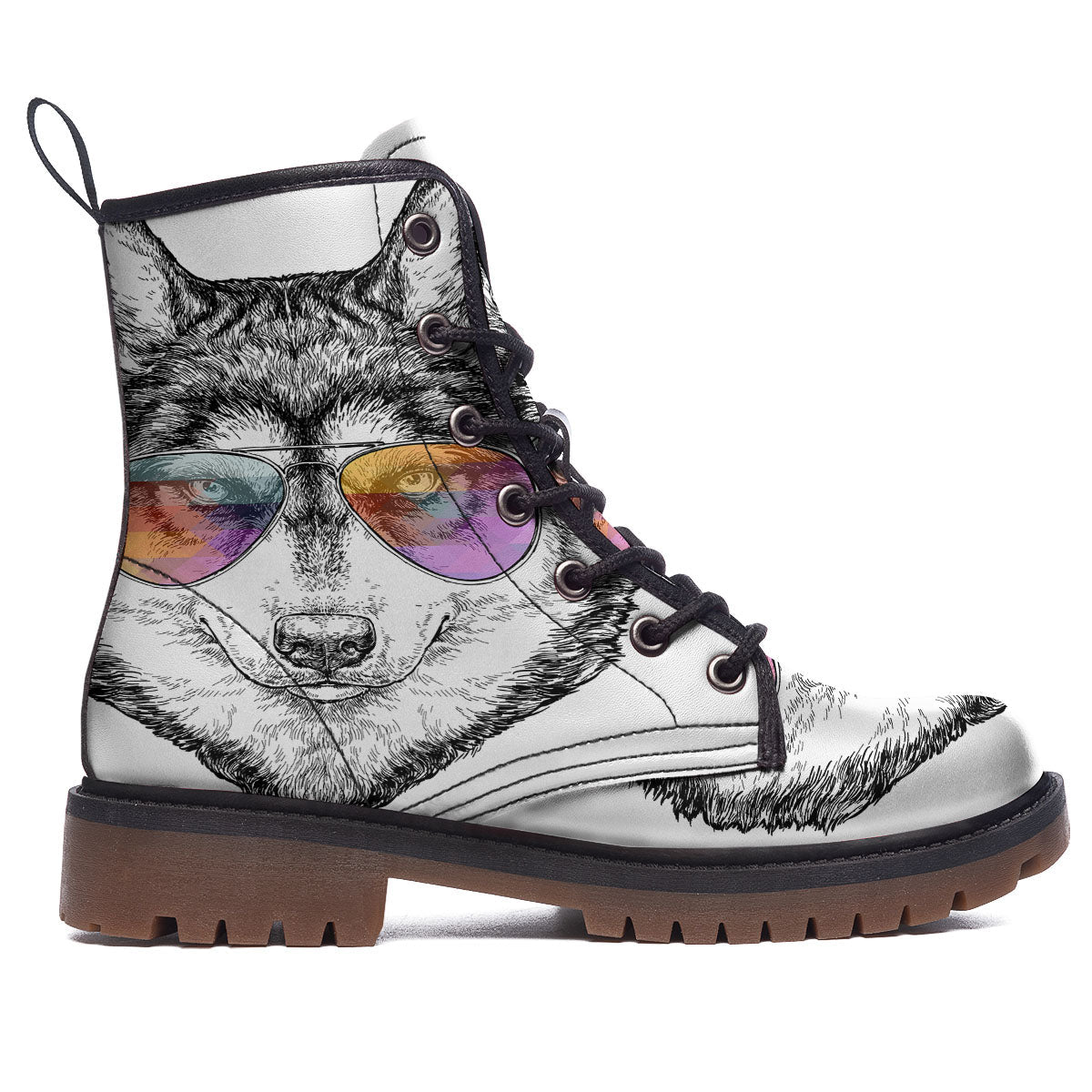 Husky Hippie Siberian Print Work Boots-grizzshop