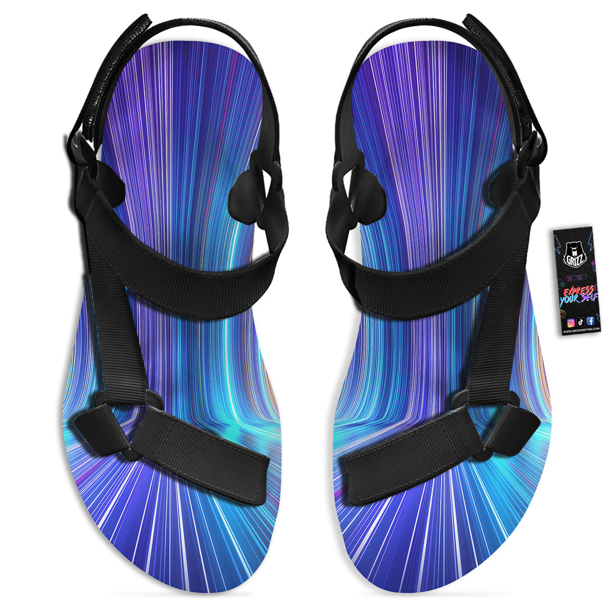Hyperspace Colorful Print Black Open Toe Sandals-grizzshop