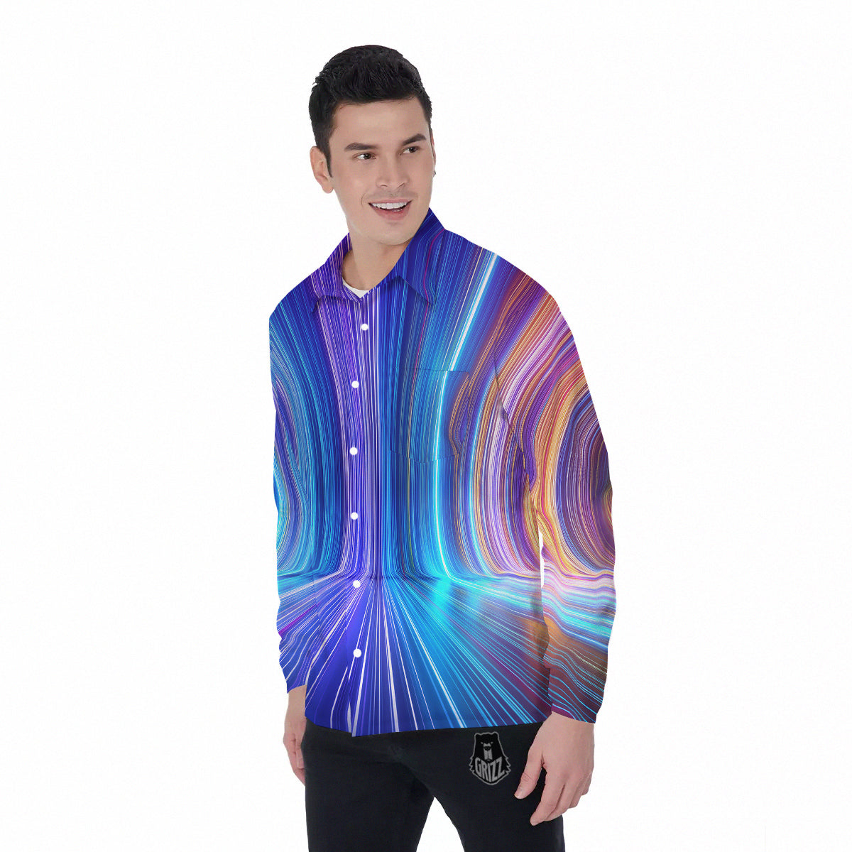 Hyperspace Colorful Print Men's Long Sleeve Shirts-grizzshop