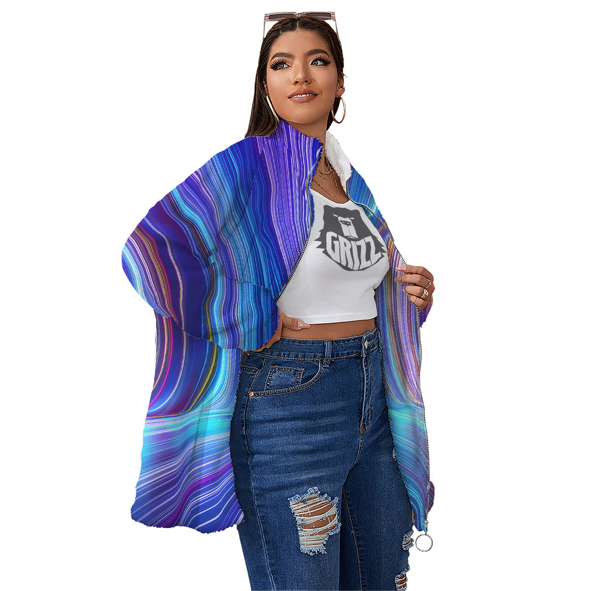 Hyperspace Colorful Print Women's Sherpa Jacket-grizzshop