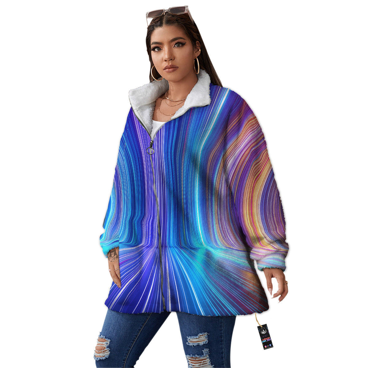 Hyperspace Colorful Print Women's Sherpa Jacket-grizzshop