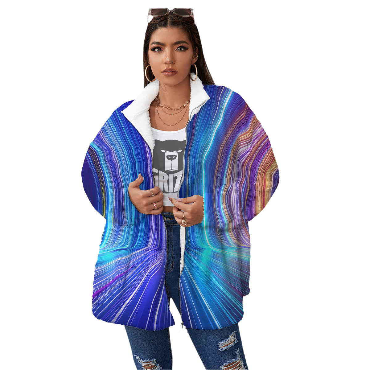 Hyperspace Colorful Print Women's Sherpa Jacket-grizzshop