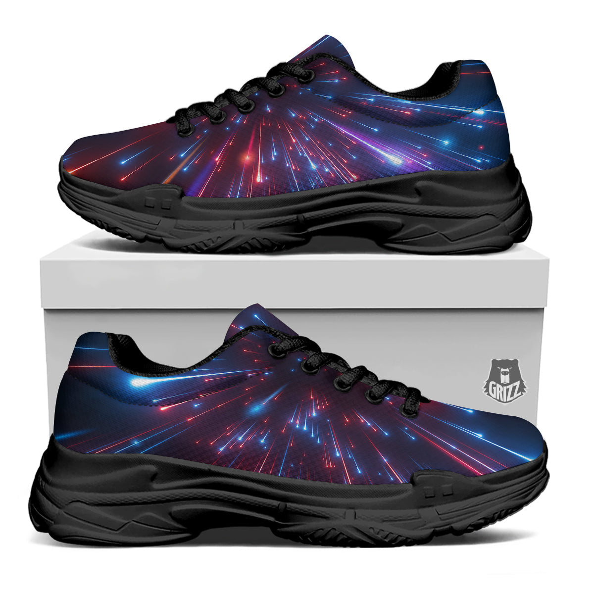 Hyperspace Cosmic Print Black Chunky Shoes-grizzshop