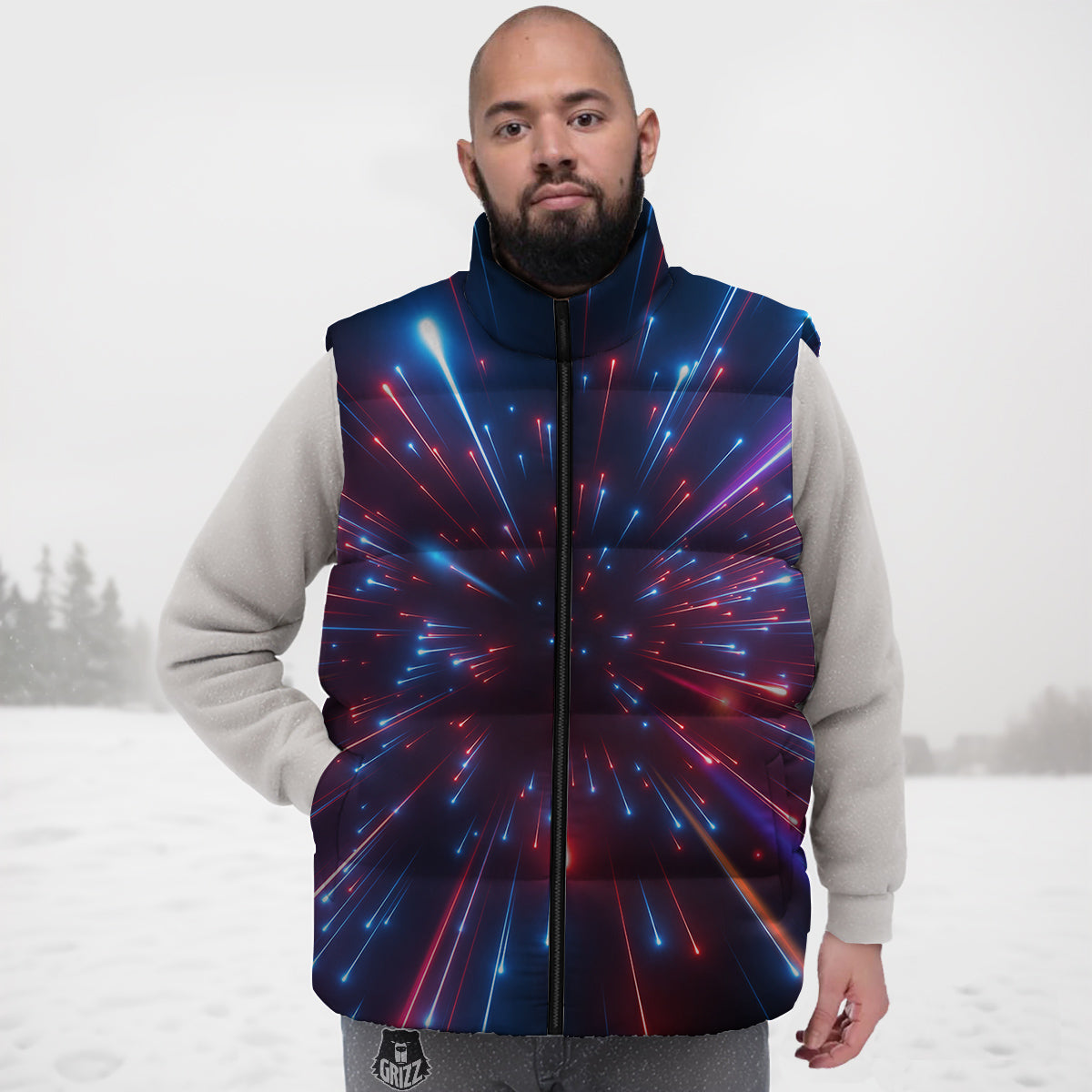 Hyperspace Cosmic Print Down Vest-grizzshop