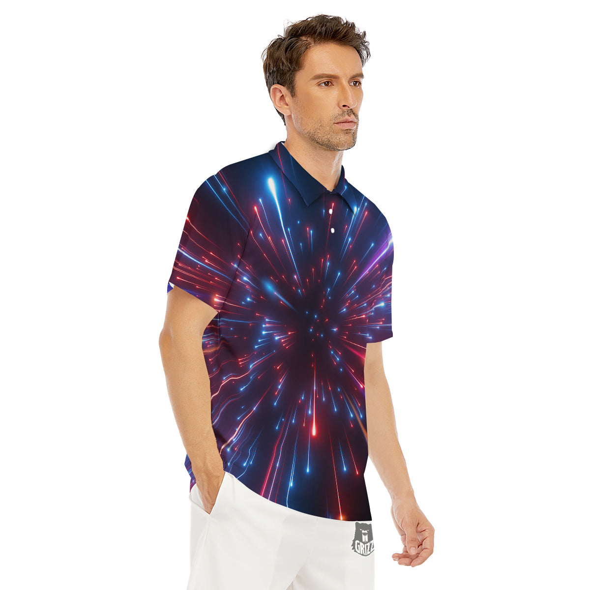 Hyperspace Cosmic Print Men's Golf Shirts-grizzshop