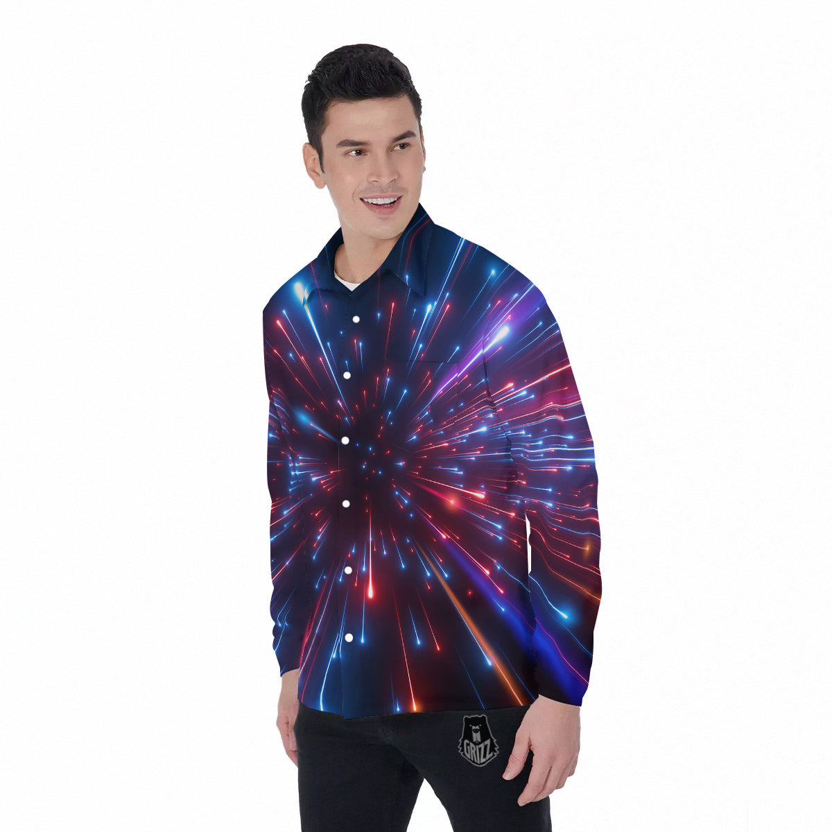 Hyperspace Cosmic Print Men's Long Sleeve Shirts-grizzshop