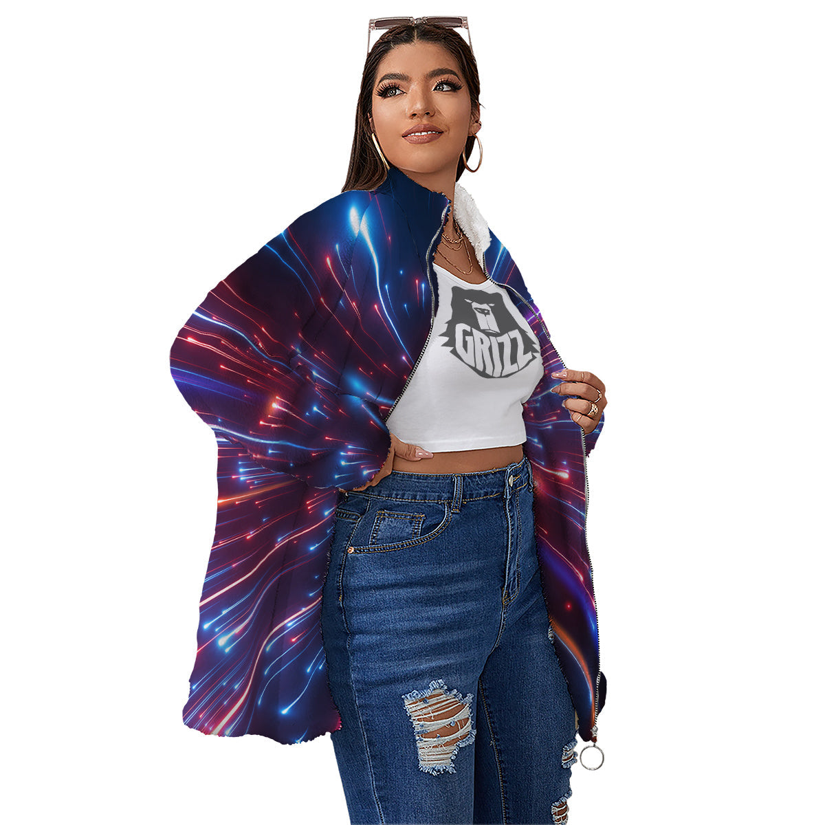Hyperspace Cosmic Print Women's Sherpa Jacket-grizzshop