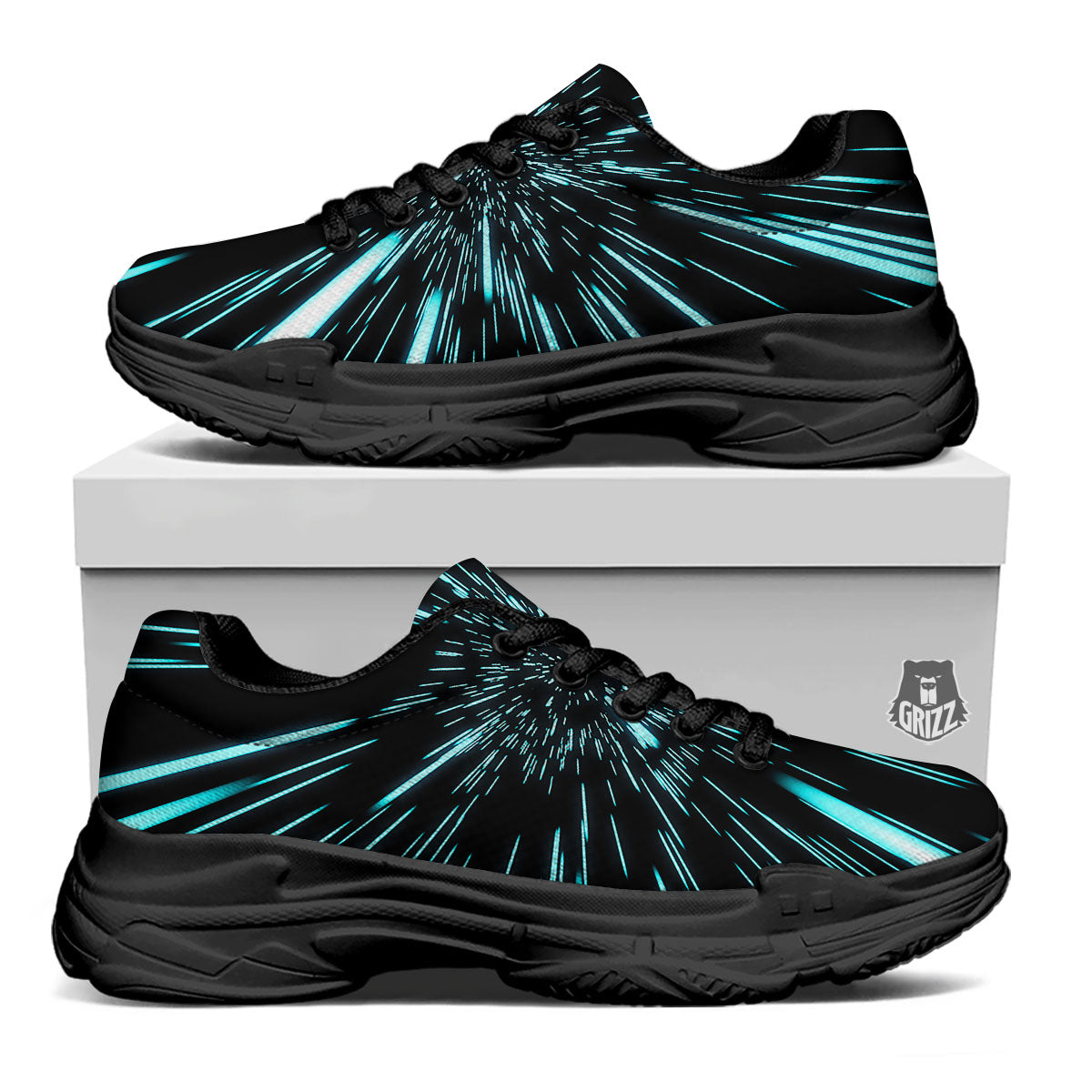 Hyperspace Galaxy Print Black Chunky Shoes-grizzshop