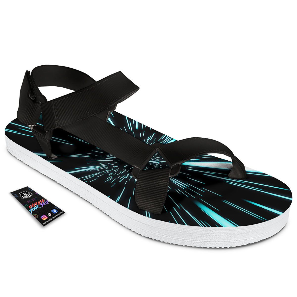 Hyperspace Galaxy Print Black Open Toe Sandals-grizzshop