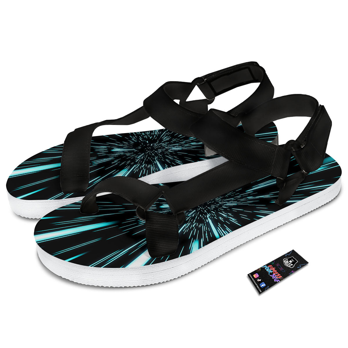 Hyperspace Galaxy Print Black Open Toe Sandals-grizzshop