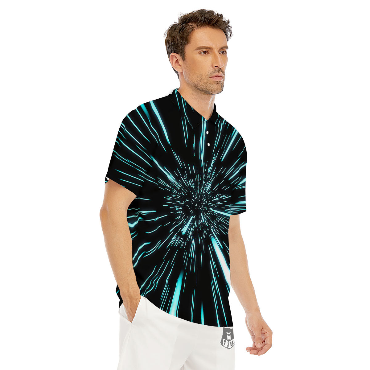 Hyperspace Galaxy Print Men's Golf Shirts-grizzshop