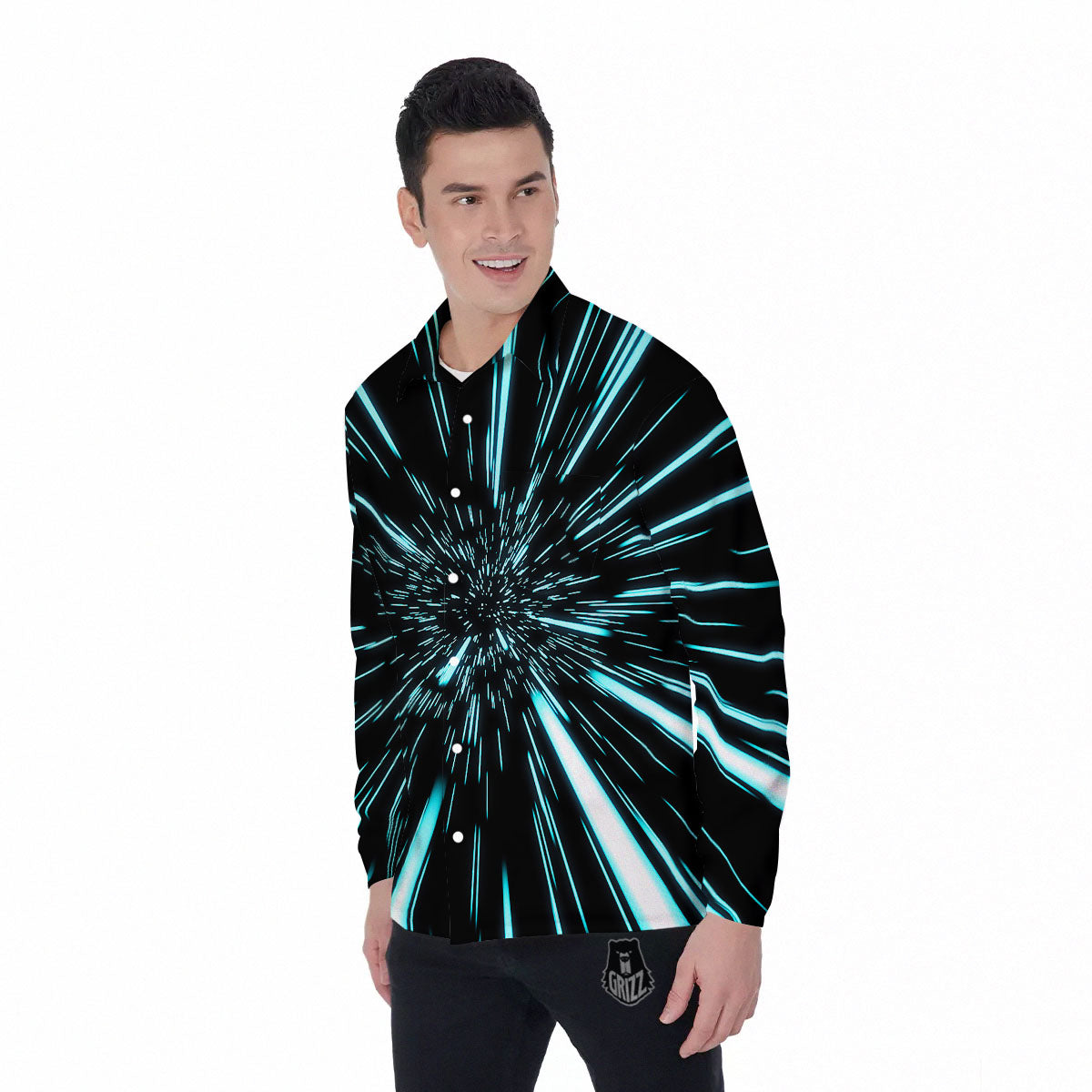 Hyperspace Galaxy Print Men's Long Sleeve Shirts-grizzshop