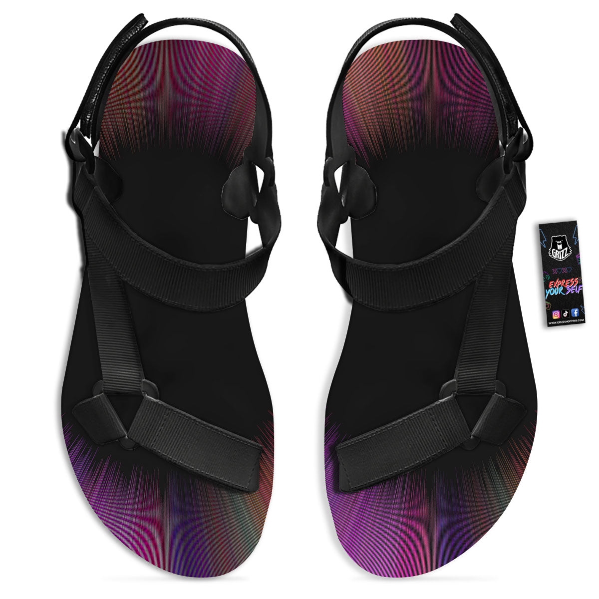 Hyperspace Purple Print Black Open Toe Sandals-grizzshop