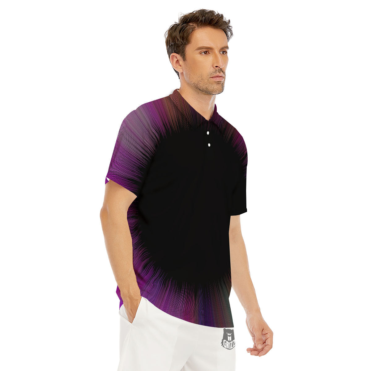 Hyperspace Purple Print Men's Golf Shirts-grizzshop
