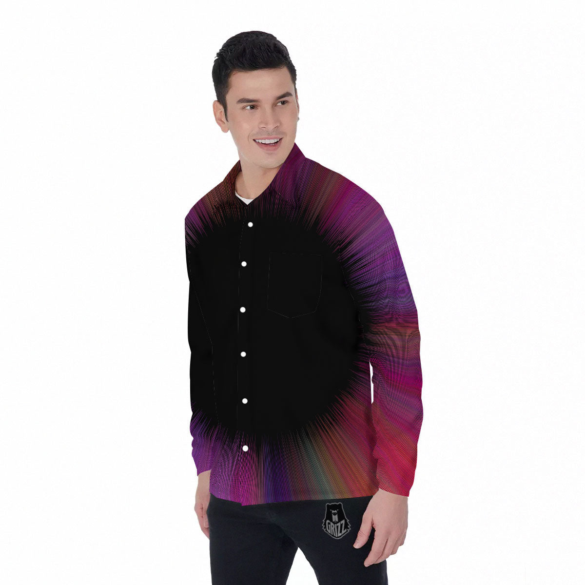 Hyperspace Purple Print Men's Long Sleeve Shirts-grizzshop
