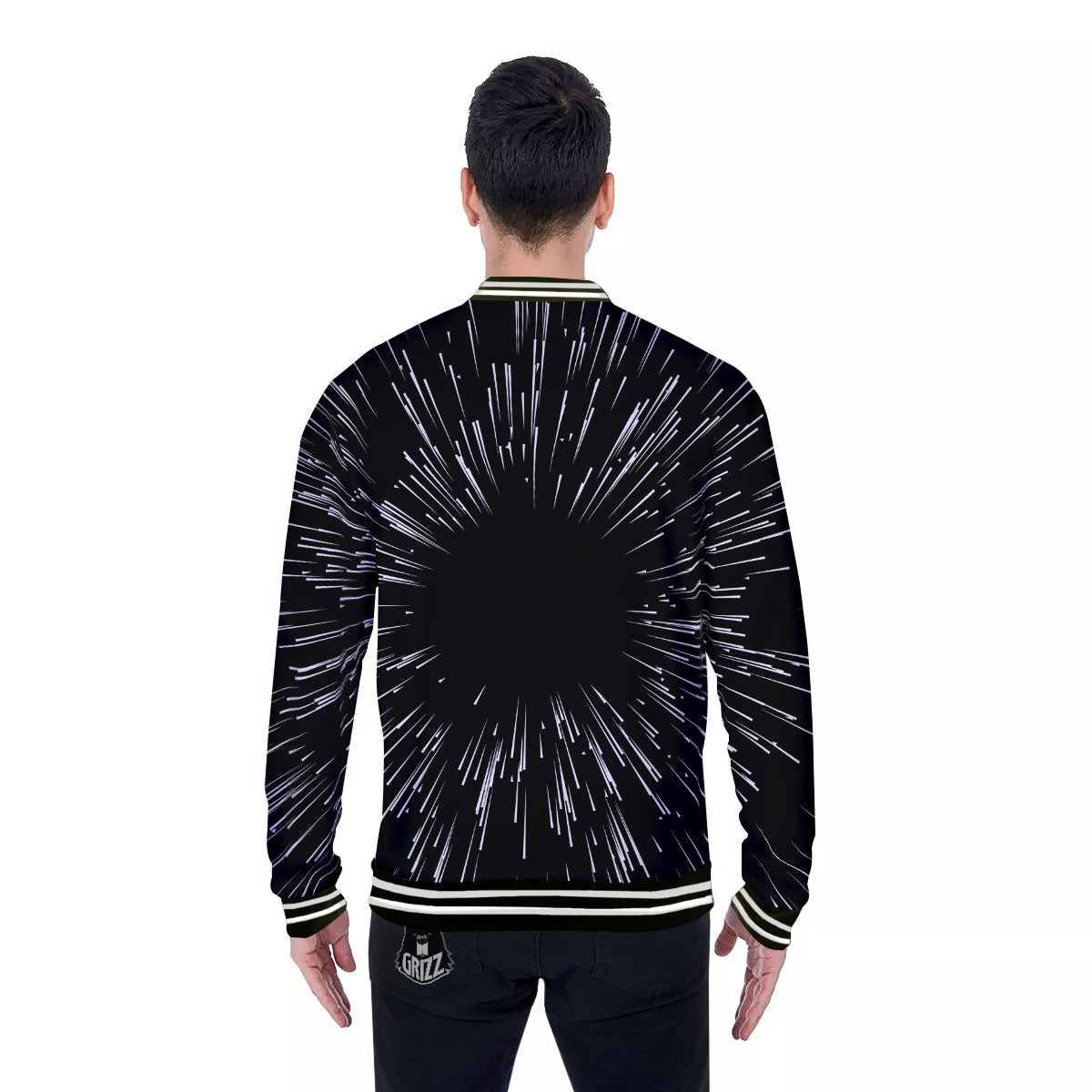 Hyperspace White And Black Print Baseball Jacket-grizzshop