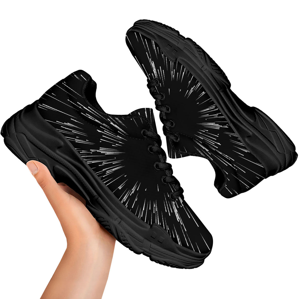Hyperspace White And Black Print Black Chunky Shoes-grizzshop