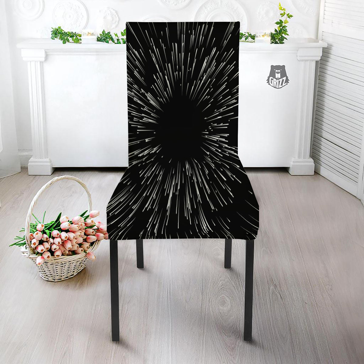 Hyperspace White And Black Print Dining Chair Slipcover-grizzshop