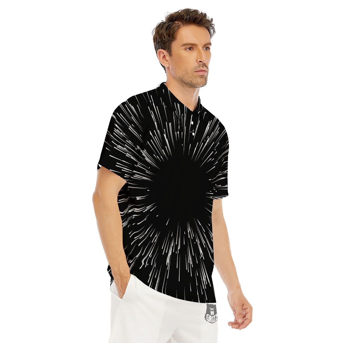 Hyperspace White And Black Print Men's Golf Shirts-grizzshop