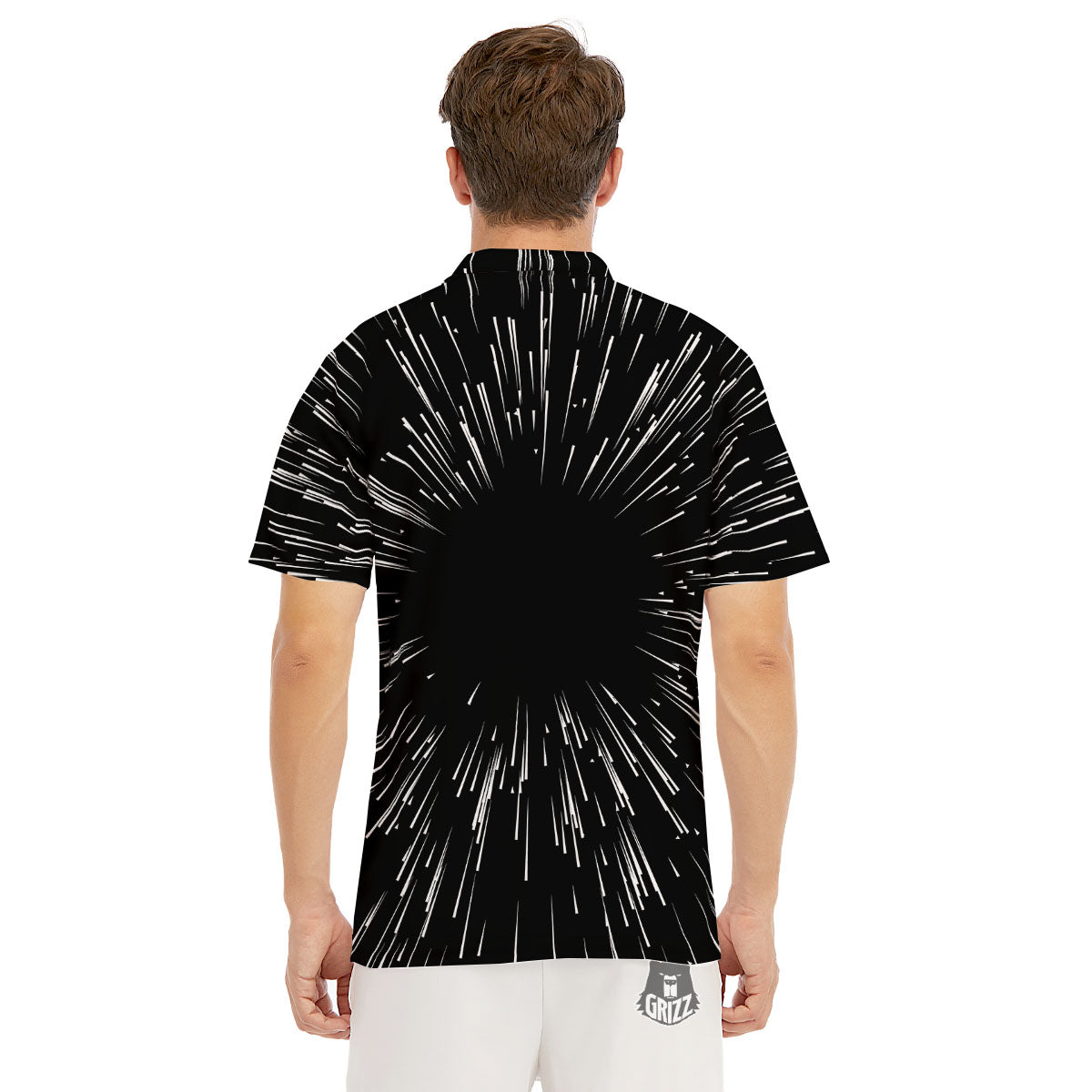 Hyperspace White And Black Print Men's Golf Shirts-grizzshop