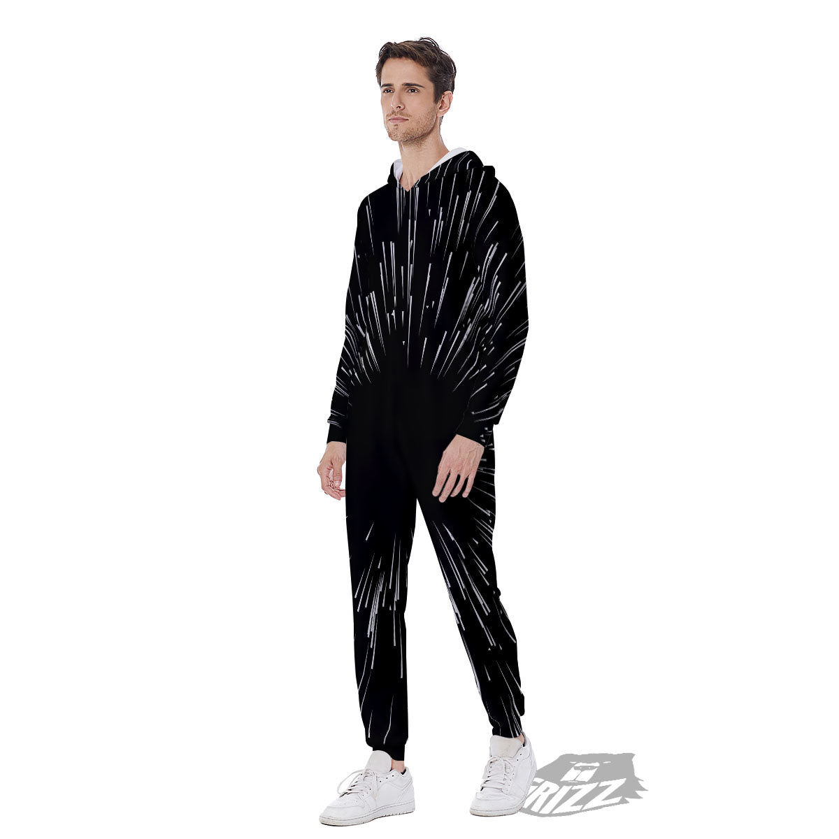 Hyperspace White And Black Print Men's Jumpsuit-grizzshop