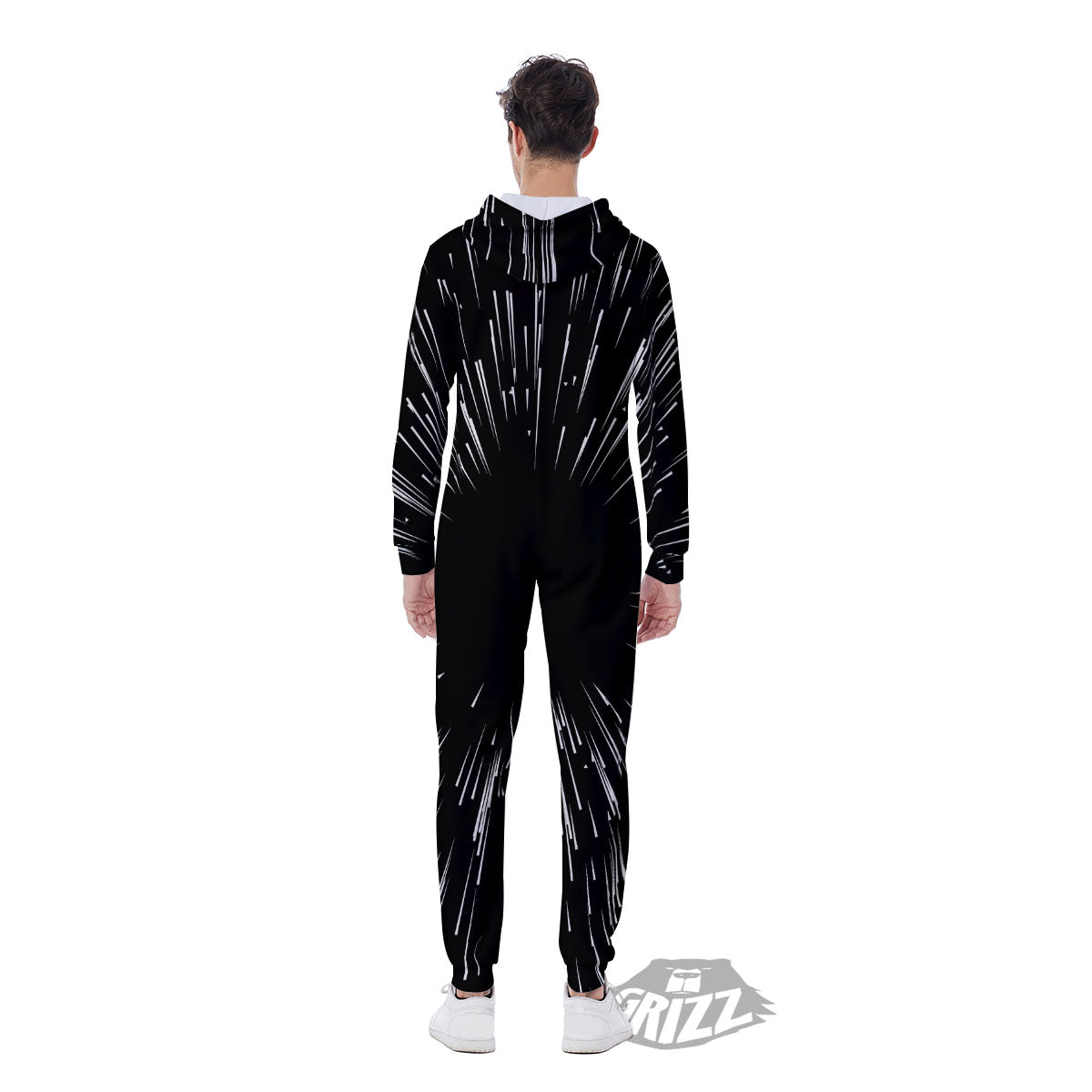 Hyperspace White And Black Print Men's Jumpsuit-grizzshop