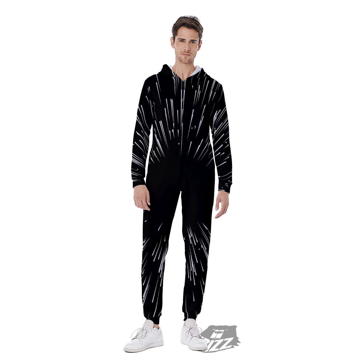 Hyperspace White And Black Print Men's Jumpsuit-grizzshop