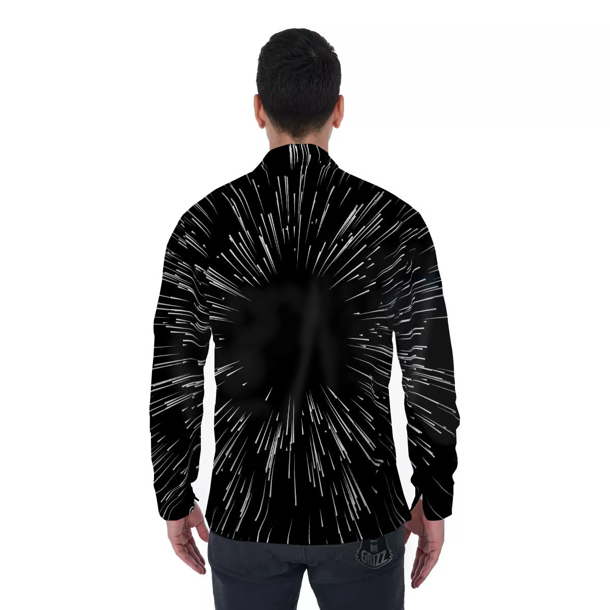 Hyperspace White And Black Print Men's Long Sleeve Shirts-grizzshop