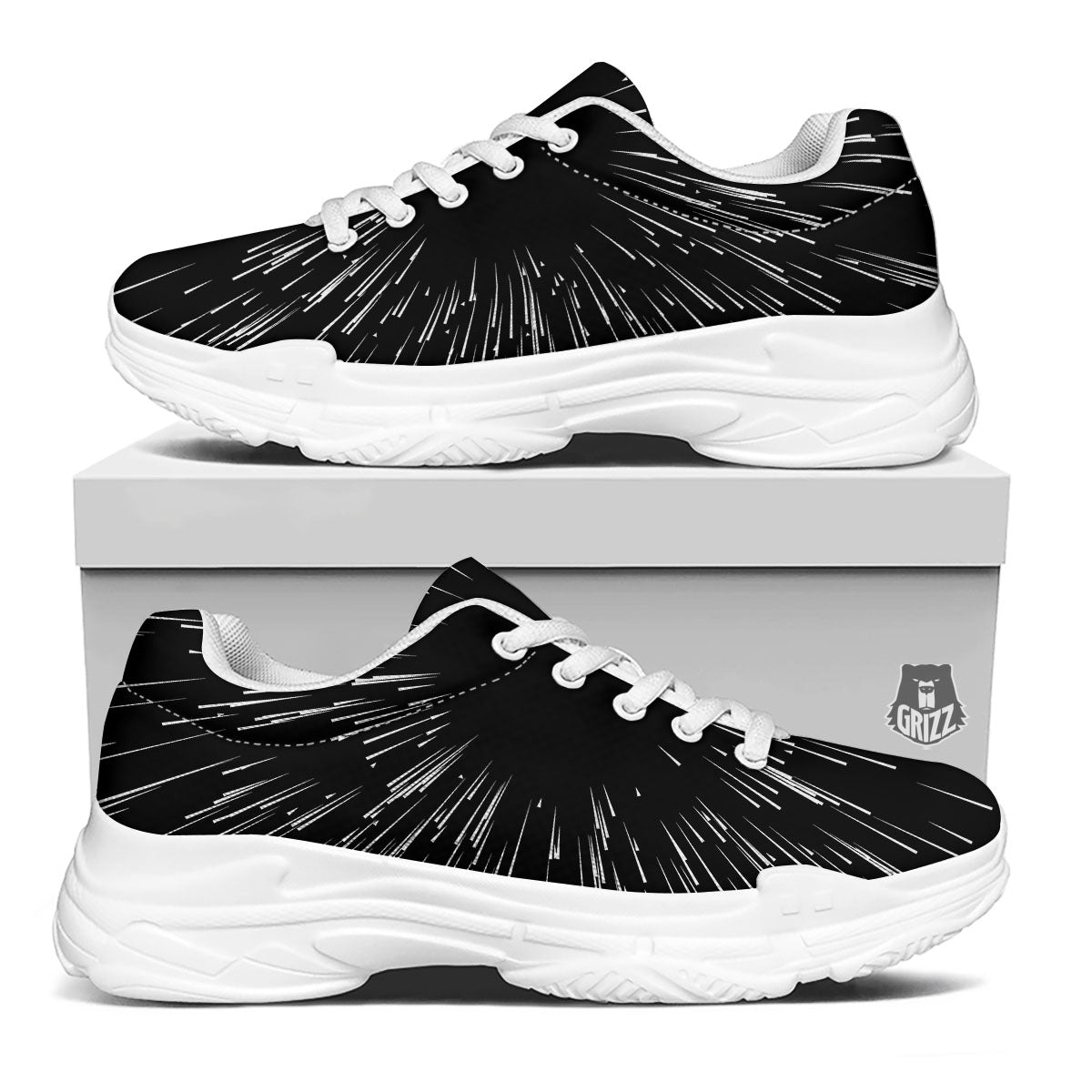 Hyperspace White And Black Print White Chunky Shoes-grizzshop