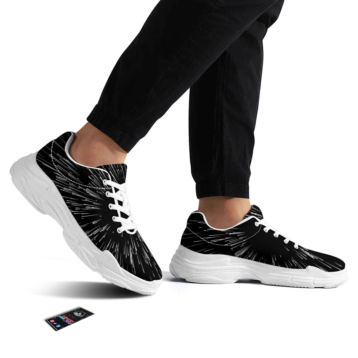 Hyperspace White And Black Print White Chunky Shoes-grizzshop