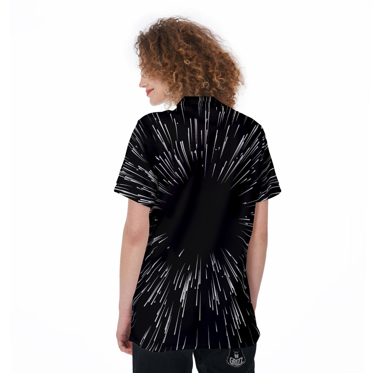 Hyperspace White And Black Print Women's Golf Shirts-grizzshop