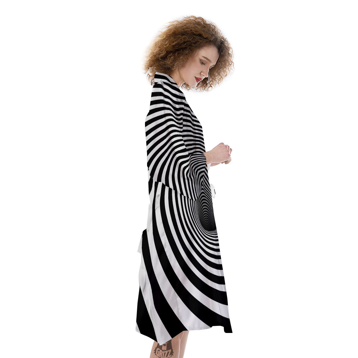Hypnotic Illusion White And Black Print Kimono-grizzshop