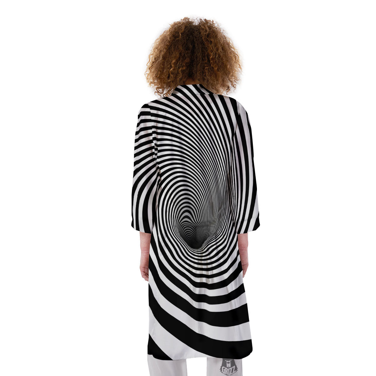 Hypnotic Illusion White And Black Print Kimono-grizzshop