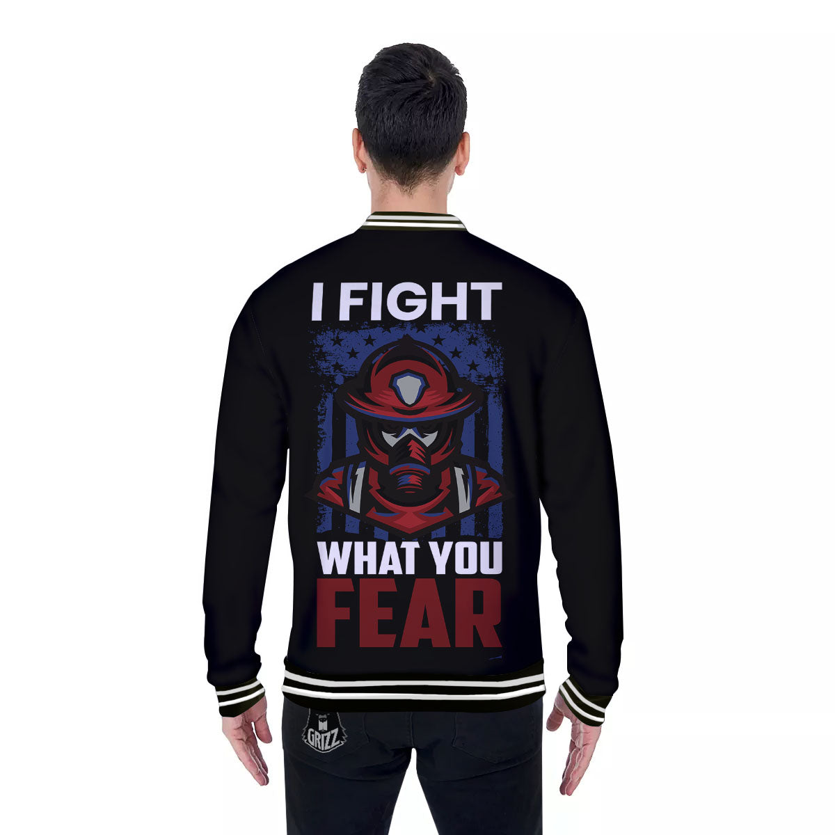 I Fight What You Fear Firefighter Print Baseball Jacket-grizzshop