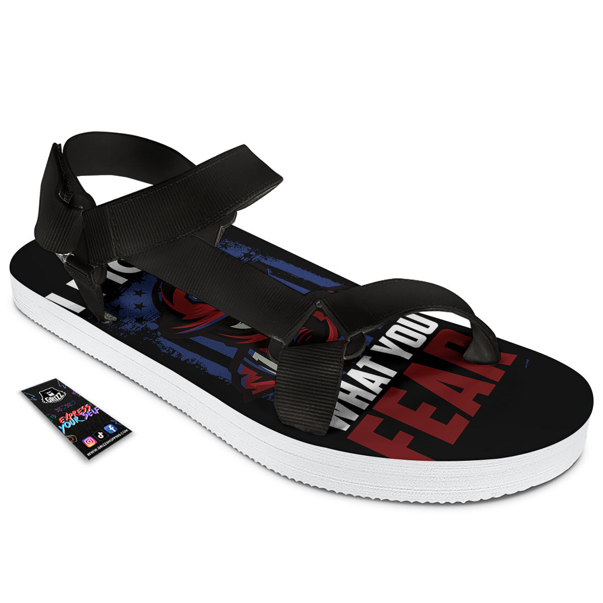 I Fight What You Fear Firefighter Print Black Open Toe Sandals-grizzshop