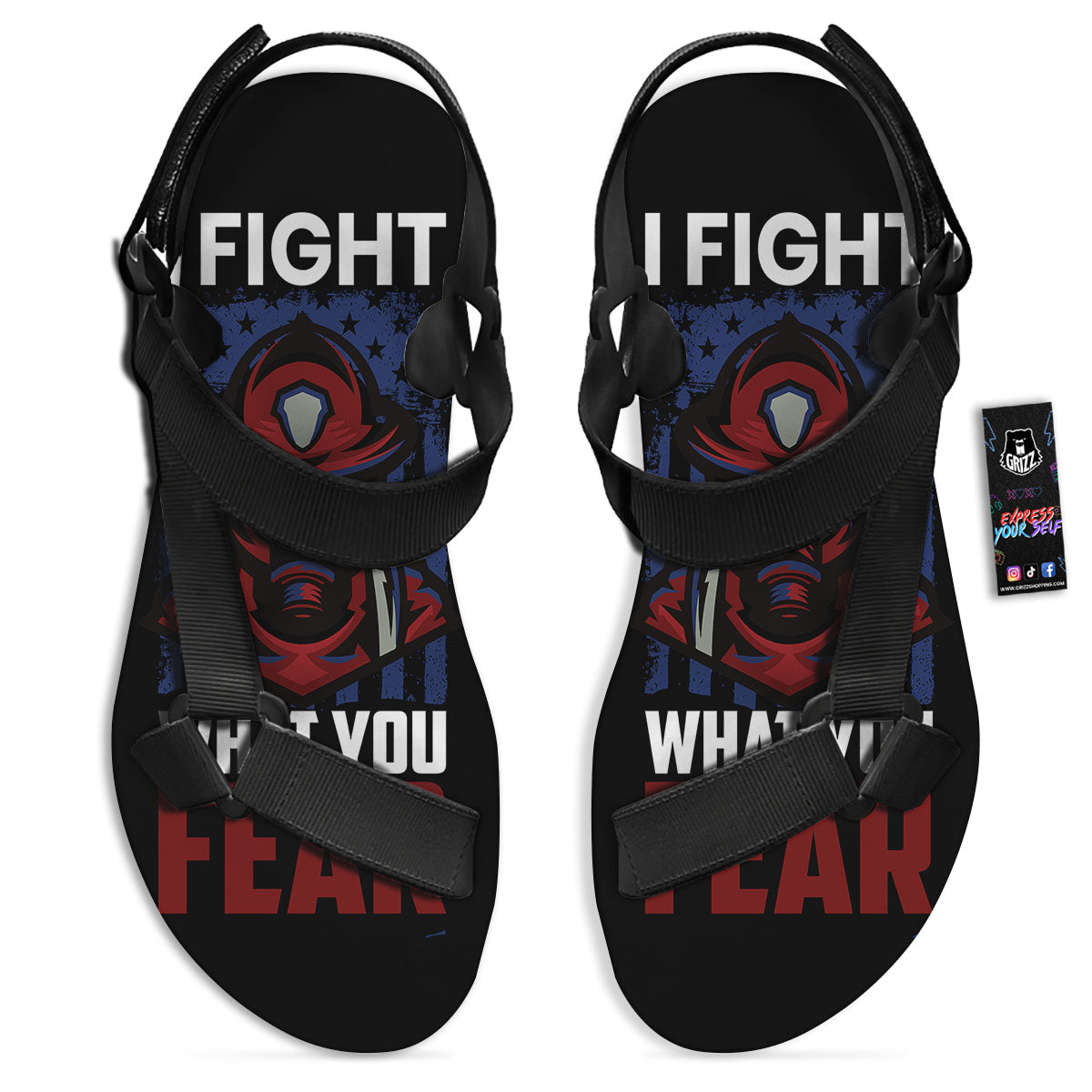 I Fight What You Fear Firefighter Print Black Open Toe Sandals-grizzshop