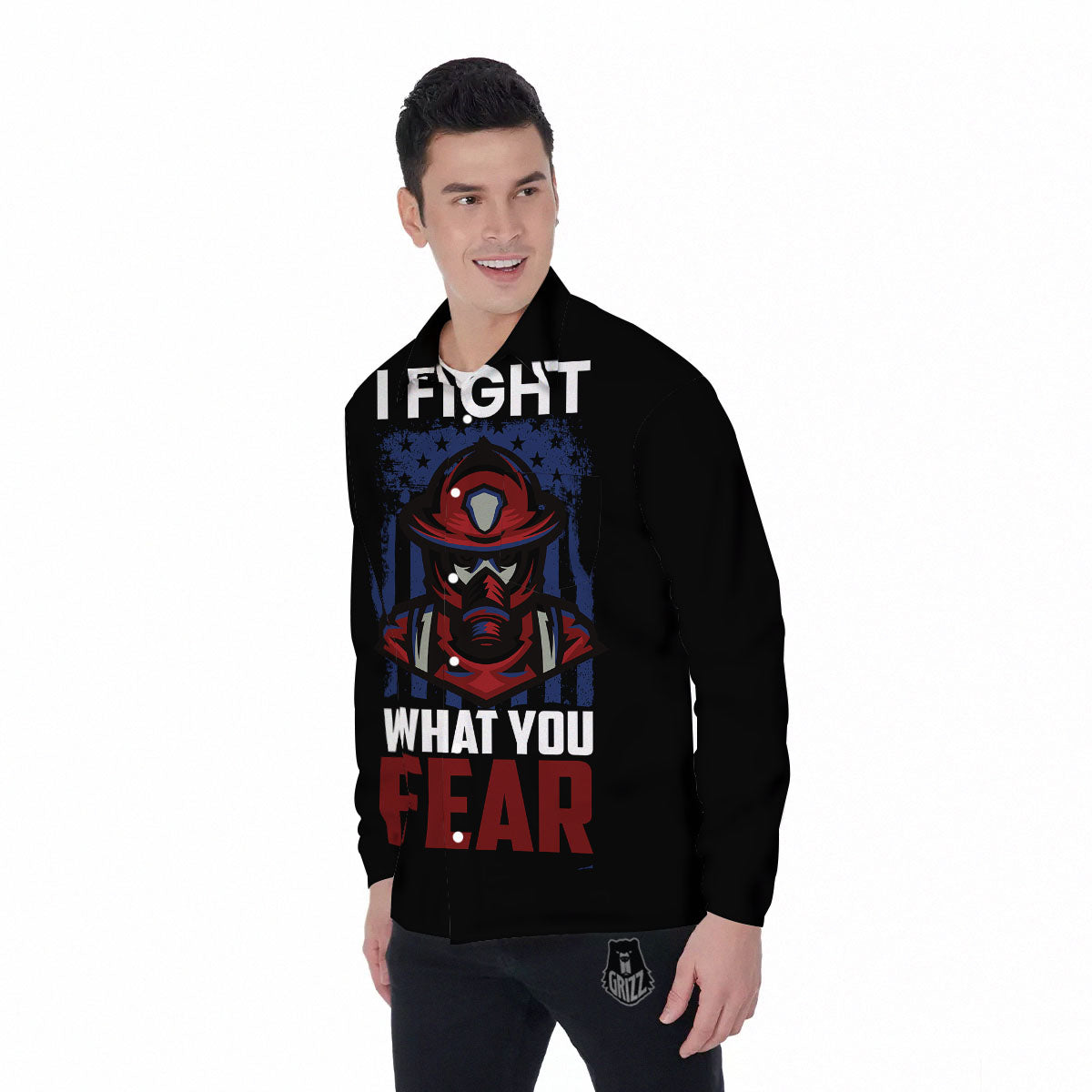 I Fight What You Fear Firefighter Print Men's Long Sleeve Shirts-grizzshop