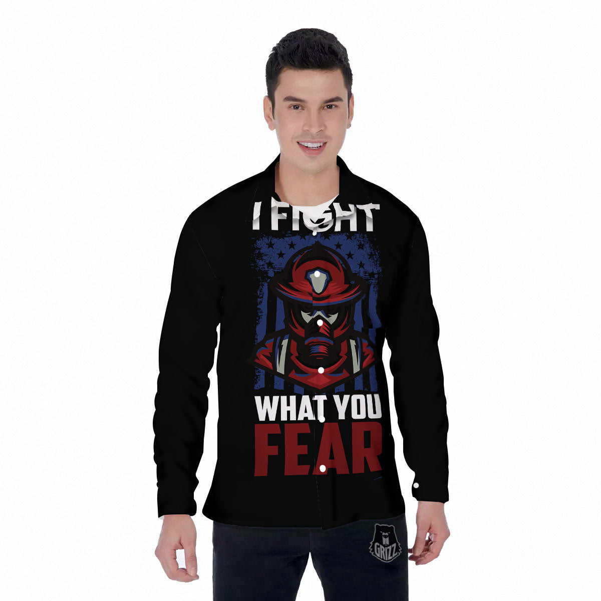 I Fight What You Fear Firefighter Print Men's Long Sleeve Shirts-grizzshop
