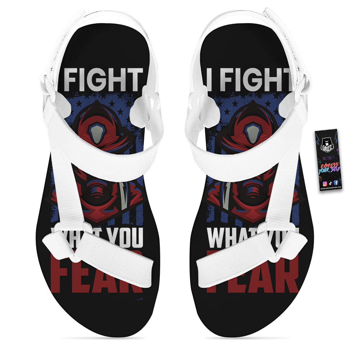 I Fight What You Fear Firefighter Print White Open Toe Sandals-grizzshop