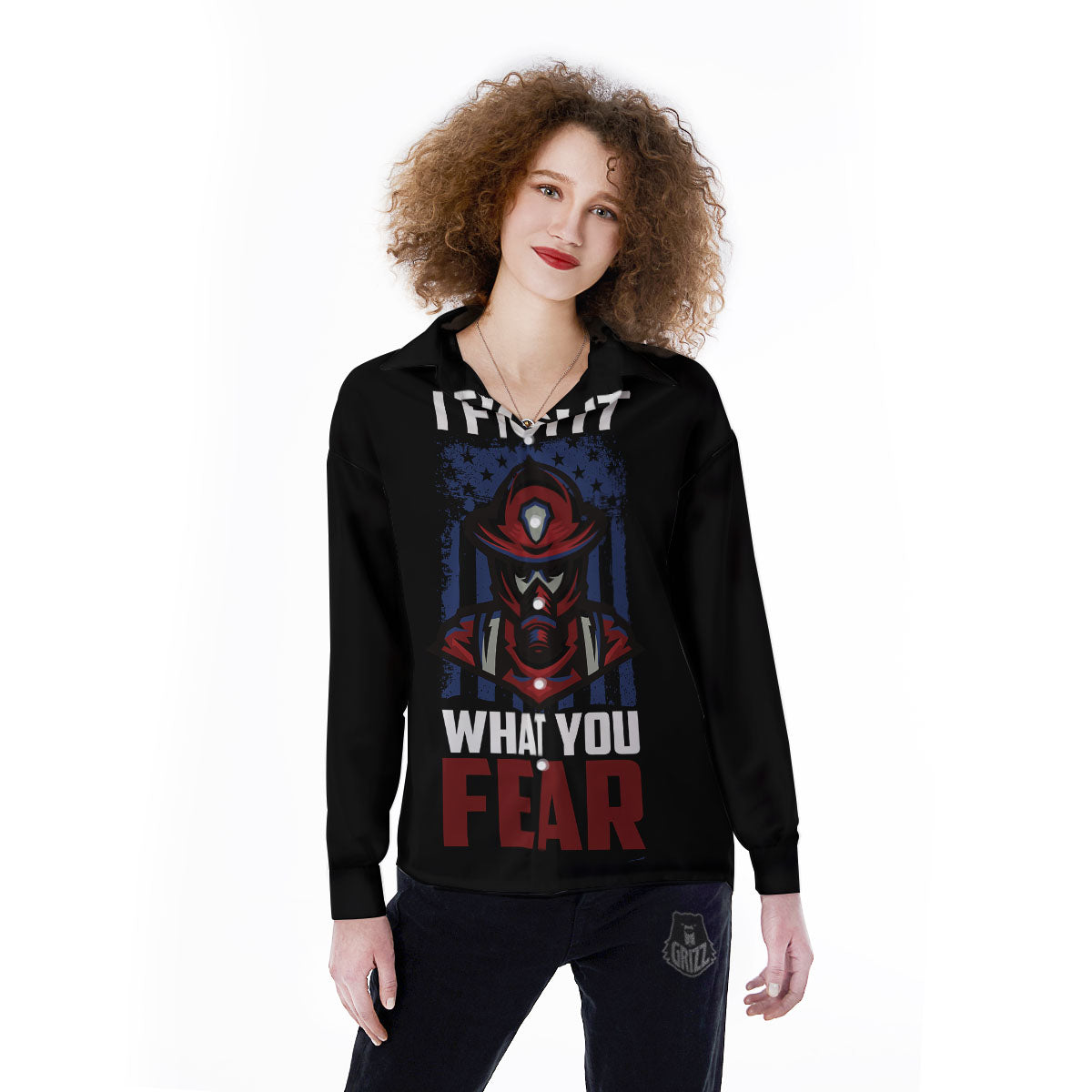 I Fight What You Fear Firefighter Print Women's Long Sleeve Shirts-grizzshop